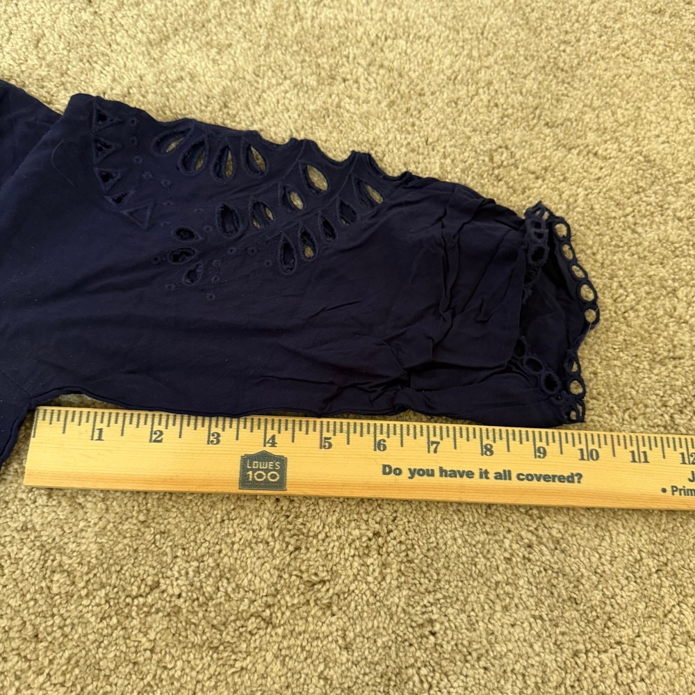 Solitaire Swim Navy Blue Eyelet Lace 3/4 Sleeve Tunic Top Women M Resortwear - Picture 9 of 11